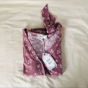 Floral pink wrap top large